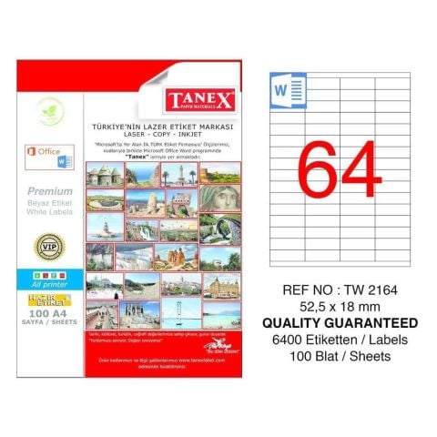 TANEX LAZER ETİKET 52,5*18 MM 64 LÜ TW-2164