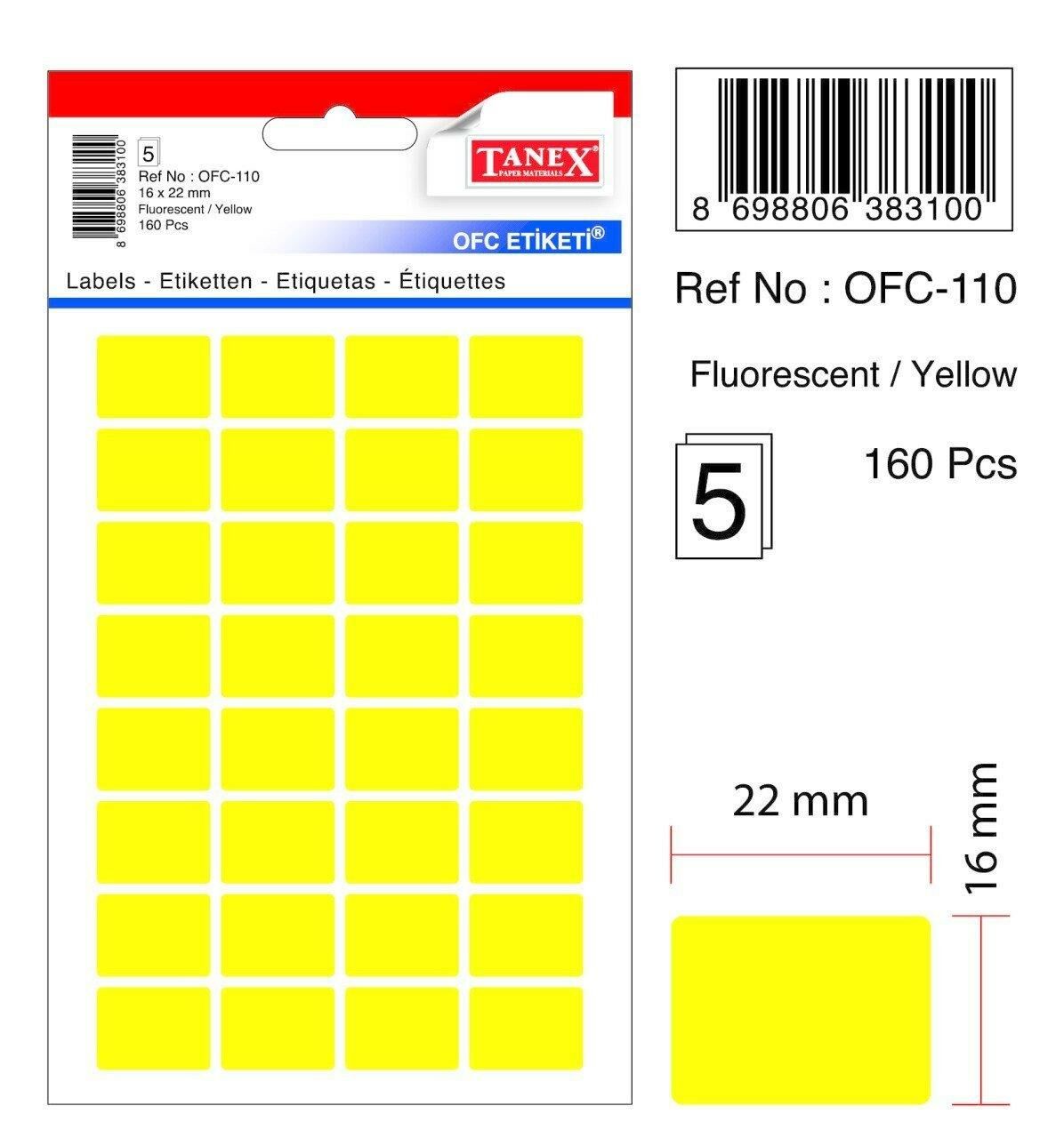 TANEX OFİS ETİKETİ 16*22 MM SARI 5 Lİ OFC-110