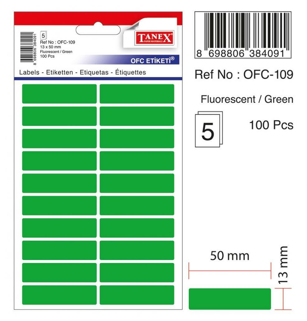 TANEX OFİS ETİKETİ 13*50 MM YEŞİL 5 Lİ OFC-109