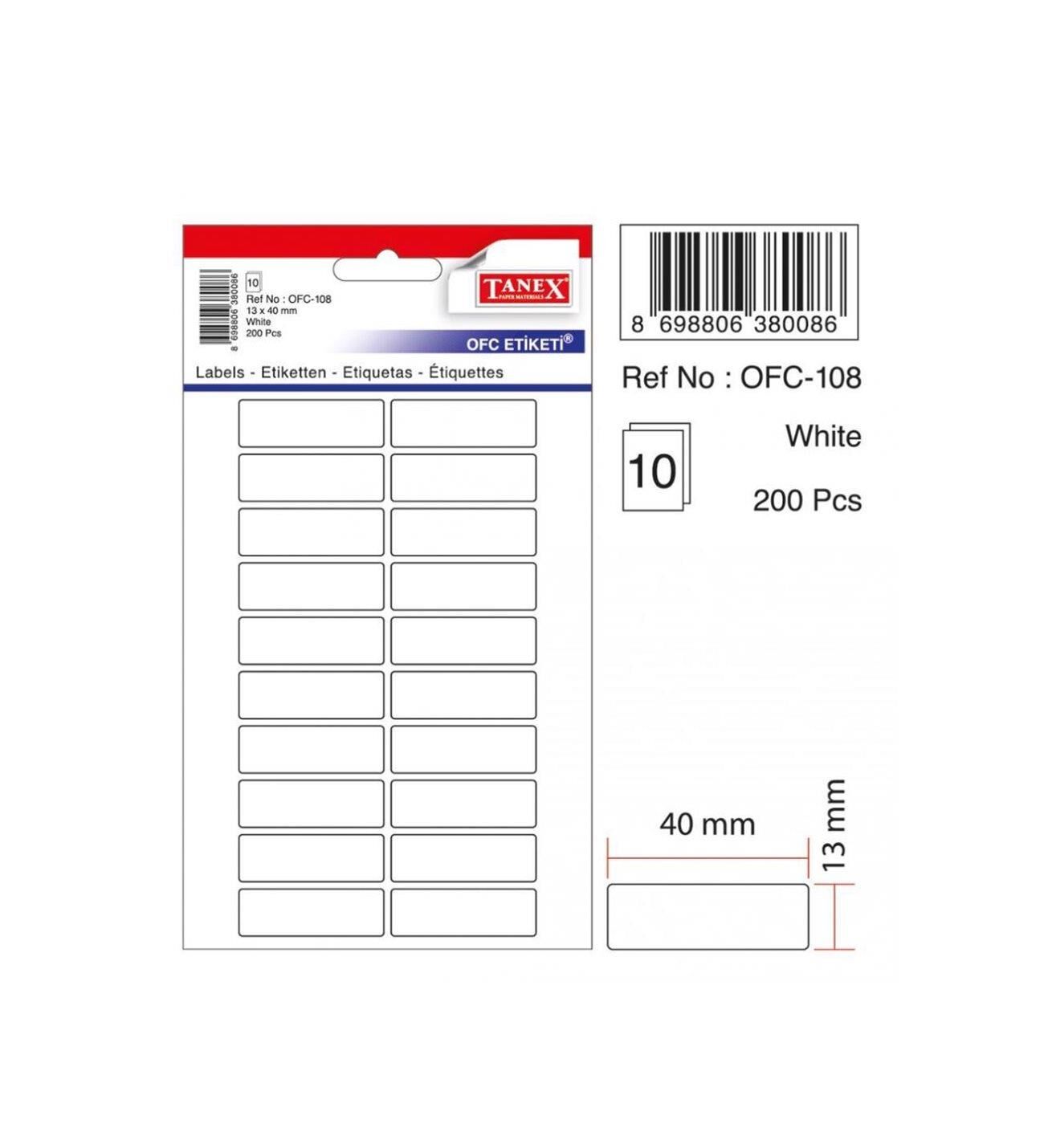 TANEX OFİS ETİKETİ BEYAZ (10 LU) 10 LU OFC-108