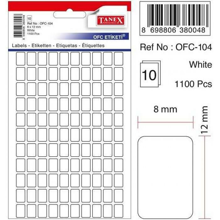 TANEX OFİS ETİKETİ 8*12 MM BEYAZ 10 LU OFC-104