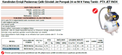 Pentax PTX-Jet INOX100-24 1Hp 220v 24lt Genleşme Tanklı Paslanmaz Gövdeli Jet Hidrofor