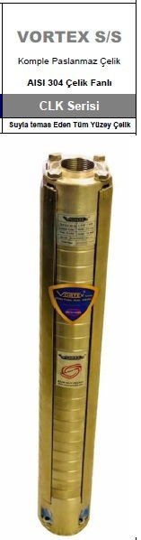 Vortex  4 CLK 5A-38    5.5Hp    4\'\'  Komple Paslanmaz Çelik Dalgıç Pompa Kademesi (TEK POMPA)