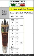 T-Vortex   2Hp 380V    4''   Dalgıç Motor (Bronz Yağ Çemberli)