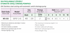 Water Sound 50PSF-2.4S 400w 220v Otomatik Sensörlü Drenaj Dalgıç Pompa