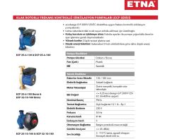 Etna ECP 25-6-130   220V  Islak Rotorlu Frekans Kontrollü Dişli Tip Sirkülasyon Pompası