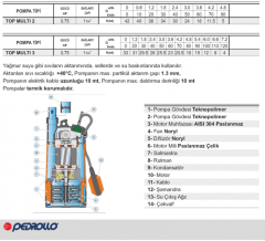Pedrollo Top Multı 3 0.75hp 220v Flatörlü Keson Kuyu Dalgıç Pompa
