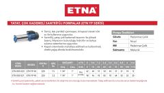 Etna ETN YP 60 1.5Hp 220V Paslanmaz Çelik Gövdeli Yatay Çok Kademeli Santrifüj Pompa