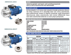 Sumak SMINOX/A-400/2 T 4hp 380v Paslanmaz Santrifüj Pompa Açık Fanlı