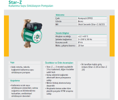 Wilo Star-Z 25/6-3 M 220v 1'' Bronz Gövdeli Sirkülasyon Pompa