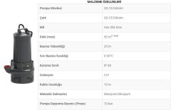 SUMAK, SDTV 50/2, 5.5HP, 380V,  Açık Fanlı Pis Su Dalgıç Pompa