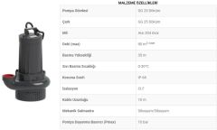 Sumak, SDTV75/3, 7.5Hp, 380V,  Vortex Çarklı Atık Su Dalgıç Pompa
