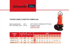 Atlantis Blu 100 WQ 13-4T 5.5hp 380v Yüksek Debili Foseptik Dalgıç Pompa