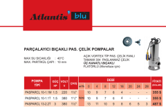 Atlantis Blu PASPARCL 13-2.2T 3hp 380v Parçalayıcılı Foseptik Paslanmaz Dalgıç Pompa