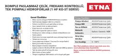 Etna 1HF KO-ST8/14-55  7.5Hp  Tek Pompalı Komple Paslanmaz Çelik Dik Milli Değişken Devirli Frekans Kontrollü Çok Kademeli Sessiz Hidrofor (Aisi 304)