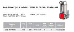 Venedik Pro QSB-JH-1100B 1100w 220v Pis Su Dalgıç Pompa