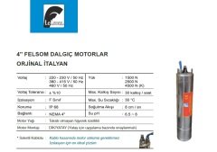 Felsom FM04 020M  2 Hp 220V  4'' Dalgıç Pompa Motoru - Yağ Soğutmalı (Orjinal İtalyan)