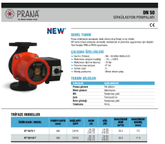 Prana HP 50/120-280 T  DN50 380V Flanşlı Üç Hızlı Sirkülasyon Pompası