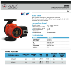Prana HP 50/70-280 T  DN50 380V Flanşlı Üç Hızlı Sirkülasyon Pompası