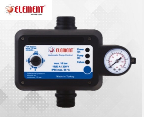 Element   ELT-PC1   Dikey Çıkışlı Manometreli  Arkadan Ayarlı Kablosuz  Otomatik Pompa Kontrol Cihazı