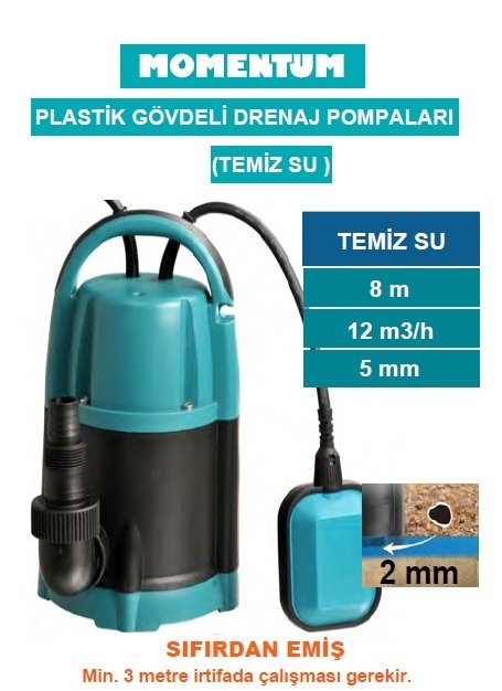 MOMENTUM PKS-400PA -400W-220V- PLASTİK GÖVDELİ TEMİZ SU DRENAJ DALGIÇ  POMPASI