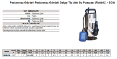 Stream SGW-750 1hp 220v Paslanmaz Gövdeli Pis Su Dalgıç Pompa