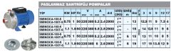 Sumak, SMINOX/A-100-S, 1Hp, 220V, Paslanmaz Sıcak Su Santrifüj Pompası