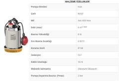 Sumak, SDF6, 0.5Hp,220V, Paslanmaz Gövdeli Drenaj Dalgıç Pompa