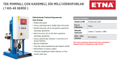 Etna 1 KO 45/3-110 15hp 380v Tek Pompalı Çok Kademeli Paket Hidrofor