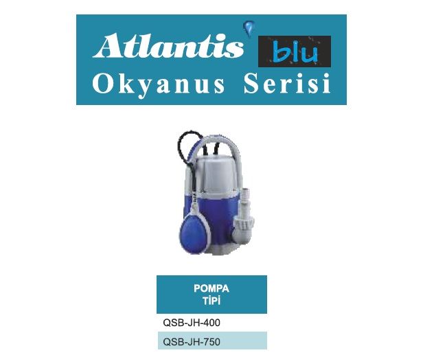Atlantis QSB-JH-750  750W 220V Plastik Gövdeli Temiz Su Drenaj Dalgıç Pompa / Alüminyum Sargılı - Flatörlü / Okyanus Serisi