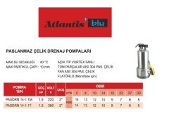 Atlantis PASDRN 14-1.1M  1.5Hp 220V Paslanmaz Çelik Gövdeli Açık Tip Vortex Fanlı Drenaj Dalgıç Pompa - Aisi 304