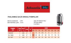 Atlantis SU 150M  2Hp 220V Paslanmaz Çelik Gövdeli Drenaj Dalgıç Pompa