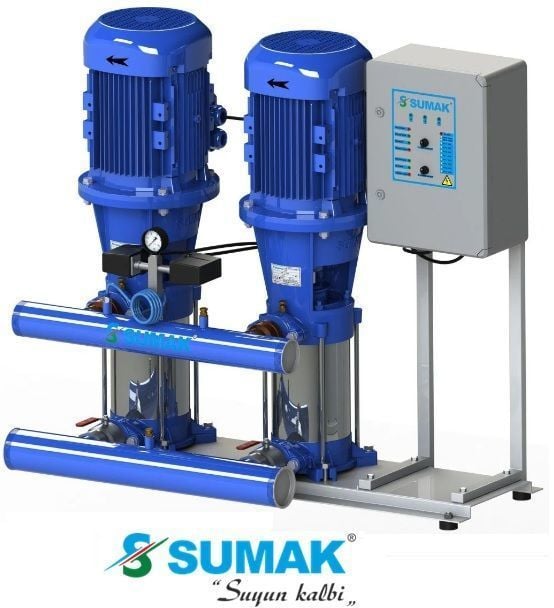 Sumak, SHT 24 B 1000/7, 10HP, 380V,  2900 d/d, 2X7.5kW , Çift Pompalı, Düşey Milli Kademeli Hidrofor