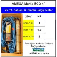 Amega MGM-P 150   1.5Hp 220V   4''  25 Metre Kablolu ve Panolu Dalgıç Motor (Eco)