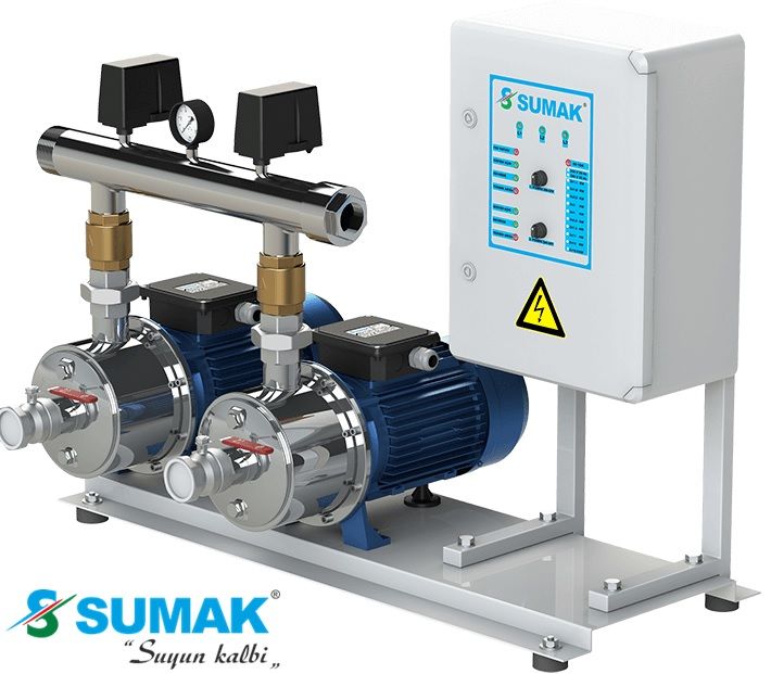 Sumak SMINOX12B220/2 2X1.6 kW  220V  Çift Pompalı Emişli  Kademeli Paslanmaz Yatay Hidrofor