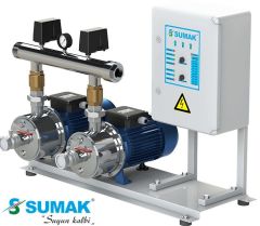 Sumak SMINOX12B220/2T 2X1.6 kW  380V  Çift Pompalı Emişli  Kademeli Paslanmaz Yatay Hidrofor
