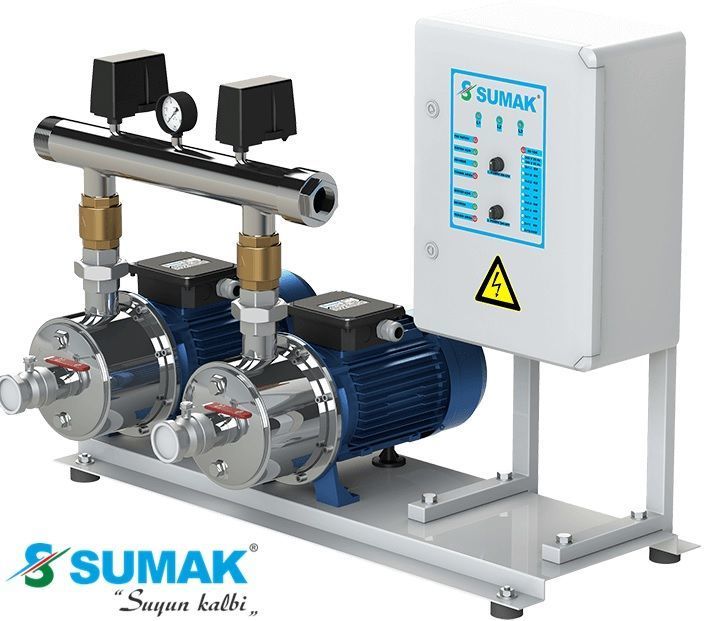 Sumak SMINOX12B300/3T 2X2.2 kW  380V  Çift Pompalı Emişli  Kademeli Paslanmaz Yatay Hidrofor