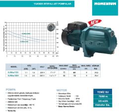 Momentum, HJWm/15H, 220V, 1.5Hp, Yüksek İrtifalı, Döküm Gövdeli Jet Pompa