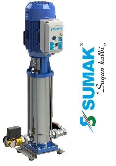 SUMAK, SHTP16 A 550/10, 5.5HP , 380V, DÜŞEY MİLLİ, KADEMELİ, PANOLU, KOMPLE PASLANMAZ HİDROFORLAR