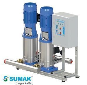 SUMAK, SHTP16 B 750/14, 2 X 7.5 HP, 380V, ÇİFT POMPALI, DÜŞEY MİLLİ, KADEMELİ, PANOLU, KOMPLE PASLANMAZ HİDROFORLAR
