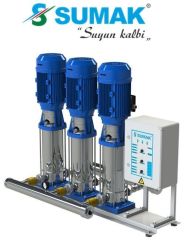SUMAK, SHTP16 C 550/8, 3 X 5.5 HP, 380V, ÜÇ POMPALI, DÜŞEY MİLLİ, KADEMELİ, PANOLU, KOMPLE PASLANMAZ HİDROFORLAR