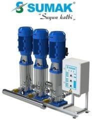 SUMAK, SHTP16 C 750/14, 3 X 7.5 HP, 380V, ÜÇ POMPALI, DÜŞEY MİLLİ, KADEMELİ, PANOLU, KOMPLE PASLANMAZ HİDROFORLAR