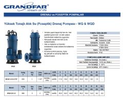 Grandfar WQ9-22-2.2  3Hp 380V  Yüksek Tonajlı Döküm Gövdeli  Atık Su Foseptik Drenaj Dalgıç Pompa