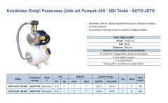 Grandfar AUTO-JetS 100-24lt 1Hp 220V  Kendinden Emişli Paslanmaz Çelik Jet Pompalı ve 24 Litre Yatay Tanklı Paket Hidrofor