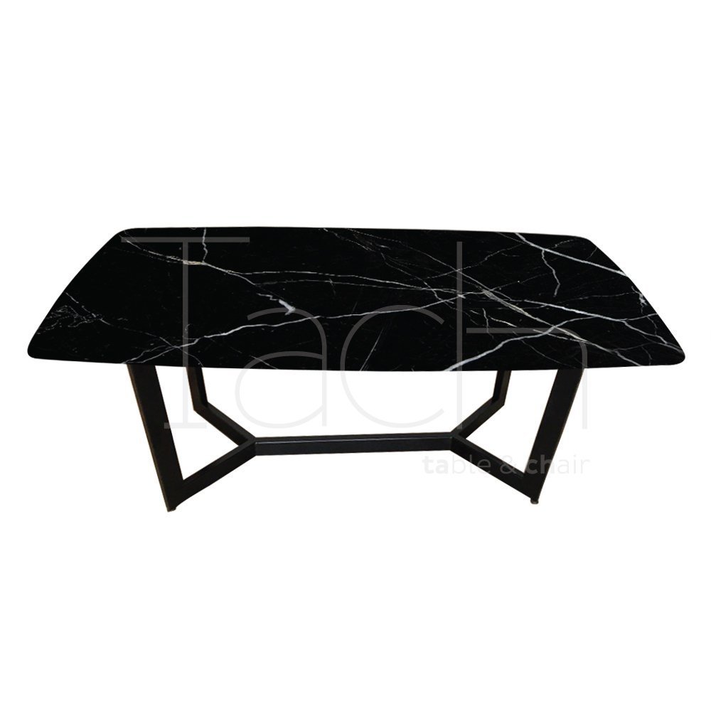 Mermer Yemek Masası Siyah - Y Ayak 160 cm x 80 cm