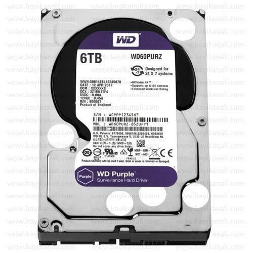 WD60PURZ 3.5'' 6TB Sata3 64MB 5400RPM Purple Serisi Güvenlik Cihazları Uyumlu