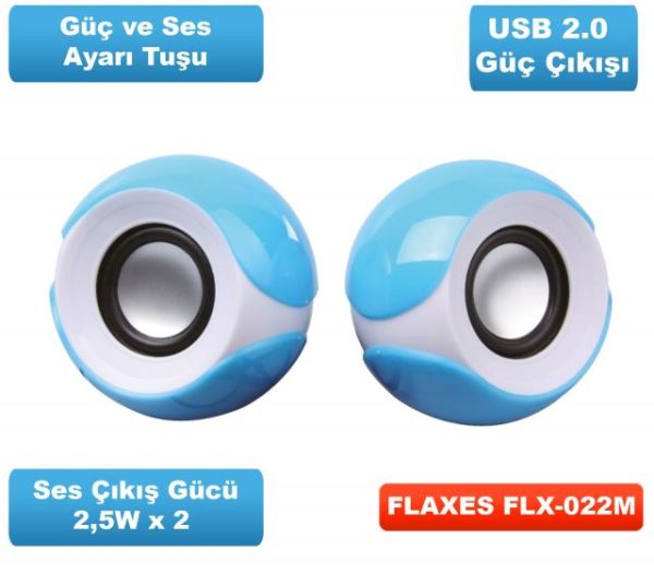 FLX-022M 5W RMS 1+1 USB Speaker, Mavi