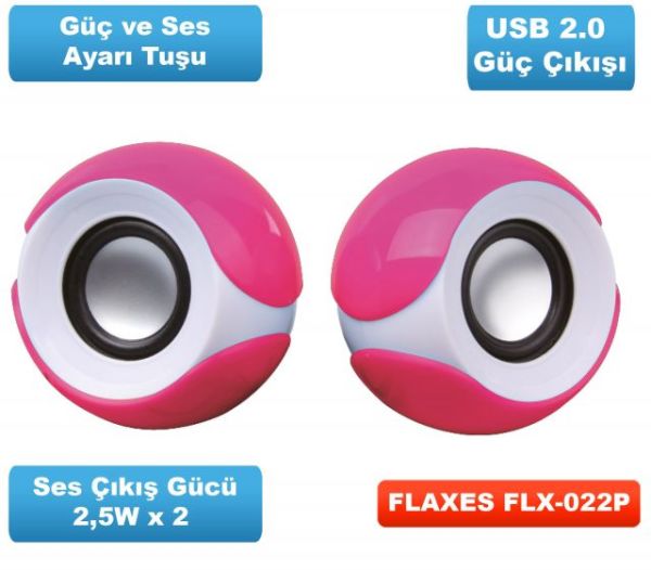 FLX-022P 5W RMS 1+1 USB Speaker, Pembe
