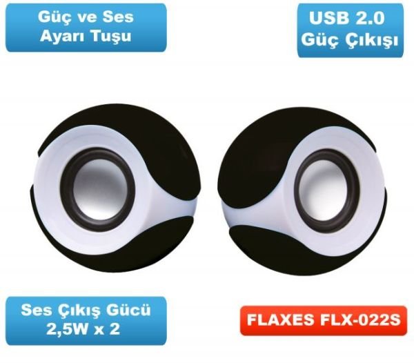 FLX-022S 5W RMS 1+1 USB Speaker, Siyah