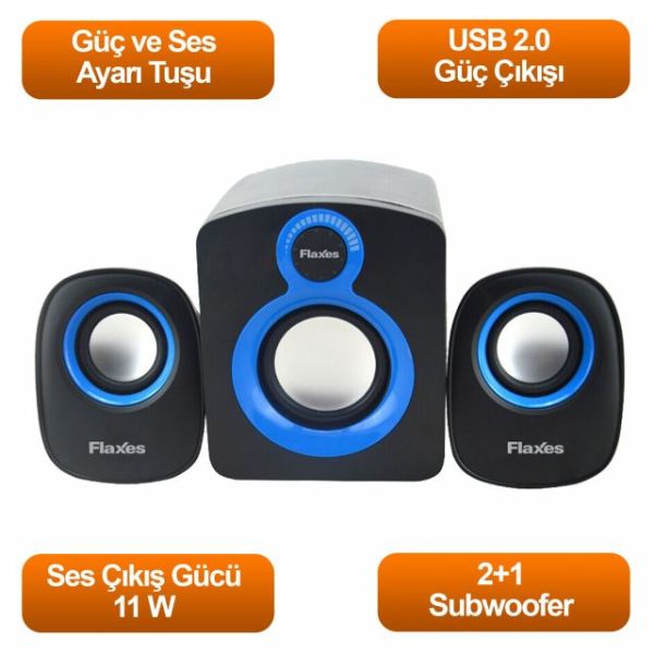 FLX-025 FLX-025 2+1 Subwoofer 11W Siyah,Mavi Hoparlör